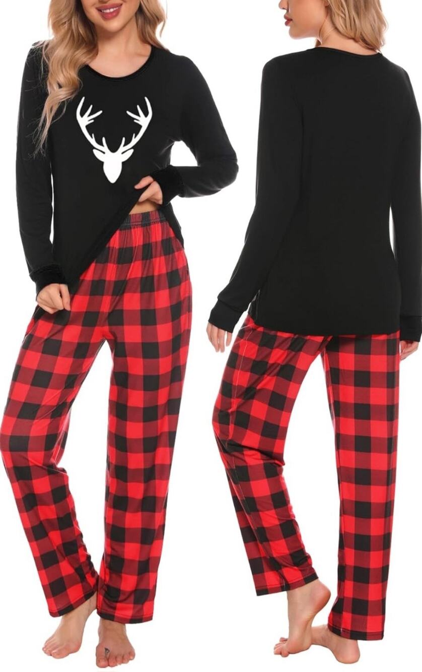SWOMOG Christmas Womens Long Sleeve Pj Set Printed Lounge Set Large